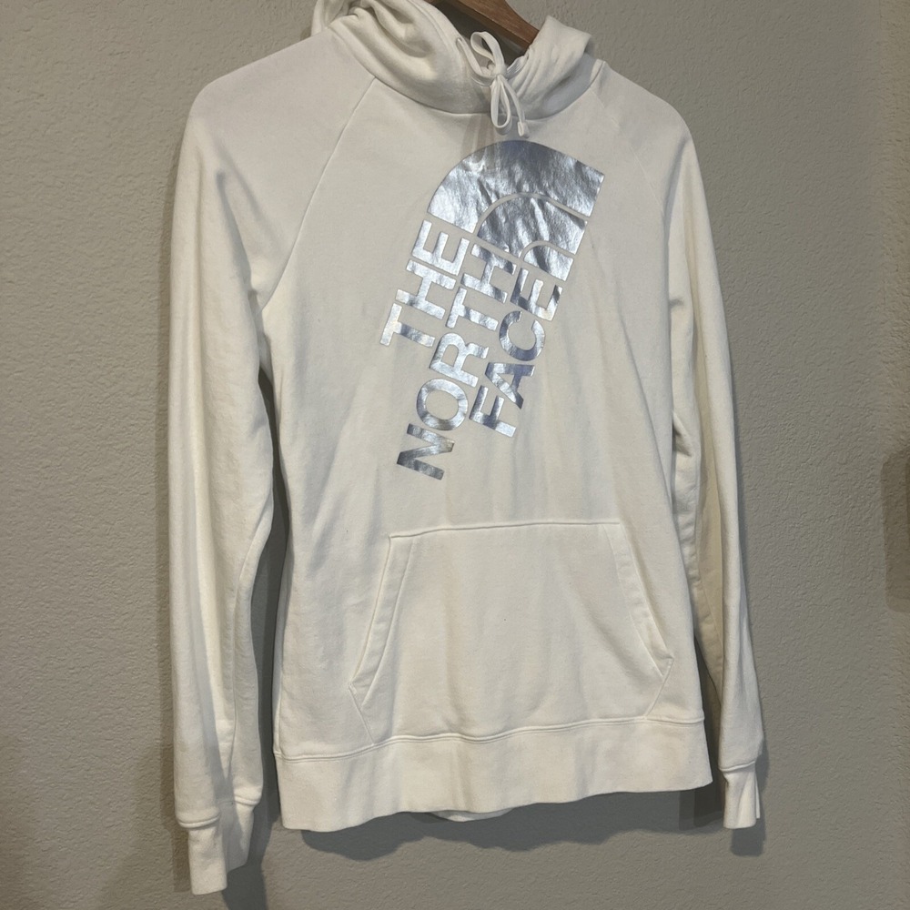 The North Face Sweatshirt Hoodie Women Medium White Cream Spell Out Sweater